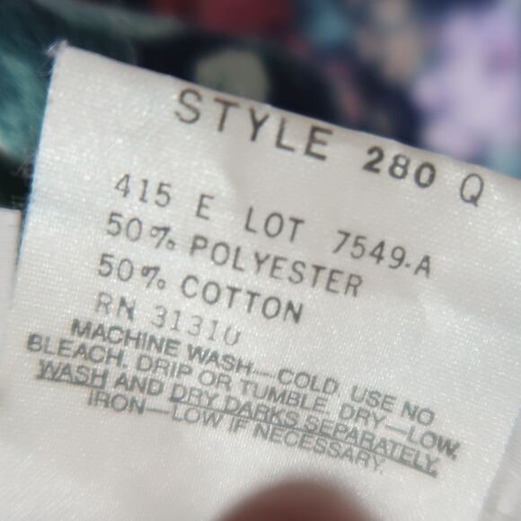 Vintage 80s Paquette Too! Navy Blue and Pink Floral Drop Waist Midi Dress M - Picture 6 of 6